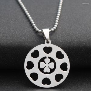 Pendant Necklaces Love Petal Flower Small Grass Plant Amulet Geometric Round Necklace Stainless Steel Lucky Heart Four-leaf Clover