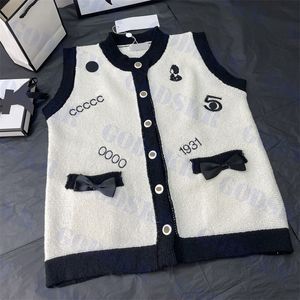 ニットタンクトップベストレディーストップス刺繍ロゴ女性ベストコートクラシックホワイト女性ジャケット服