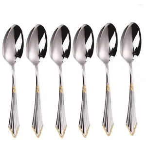 Flatware Sets 6-Piece Dinner Spoon Set Gold Plated Table Stainless Steel 18-10 Cutlery Fork Mirror Polished Dishwasher Safe