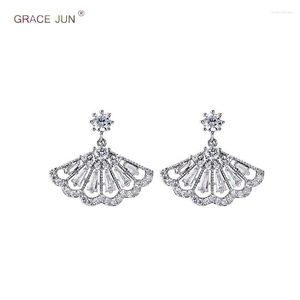 Backs Earrings GRACE JUN Micro Inlay CZ Fan Clip On No Piercing For Women Party Wedding Cuff Gorgeous Ear Bijoux