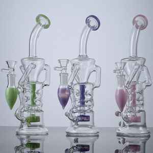 New Turbine Percolators Hookahs Heady Glass Bongs Fab Egg Oil Dab Rigs Double Recycler Purple Pink Green Water Pipes With Glass Bowl HR319