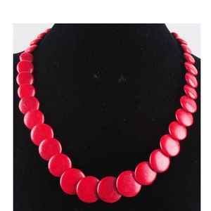 WOJIAER Rosso Howlite Pietre Sintetiche Laureato Collana di Perline Rotonde Gioielli da donna 18 Pollici Strand Charmy F3102