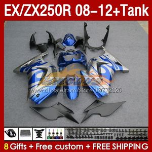 Wtryskowe Fairings Tank dla Kawasaki Ninja EX250R ZX250R 2008 2009 2012 2012 2012 ZX250 EX250 R 163NO.100 ZX-250R 08-12 EX ZX 250R 08 09 10 11 12 OEM Fairing Blue Blosy