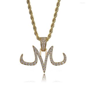 H￤nge halsband m tecken halsband 18k guld pl￤terad lab diamant isad kedja bling mode hip hop smycken