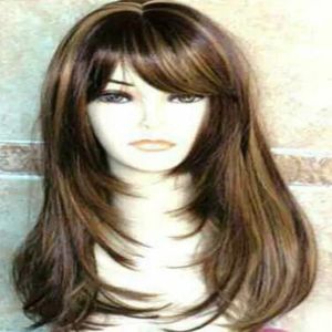 fine Long dark Brown mix golden blonde Women's Hair Wig wigs for women