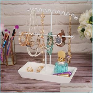 Jewelry Pouches Bags Jewelry Pouches Tree Stand Organizer 2 Tier Necklace Display Bracelet Earrings And Ring Tray Holder Hanger Dro Dhrpg