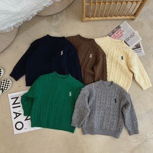 Novos suéteres infantis de algodão tricô retrô pulôver inverno outono meninos menina cardigã o pescoço infantil suéter sólido 2-7T