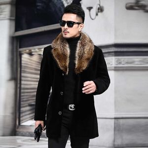 Men's Fur Faux Fur 2020 Overcoat Male Wool Blend Autumn Winter Coat Men With Artifical Fur Collar Coat Men Winter Trench Plus Size M-5XL jacket T221007