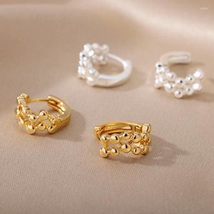 Hoop Earrings Vintage Stainless Steel Braided Silver Plated Wide Fence Bead Ear Ring Buckle Aesthetic Piercing Jewelry