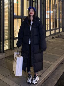 Kobiety z kapturem luźne, gęsta ciepła parkas koreańska moda długa kurtka dla kobiet 2022 płaszcz zimowy