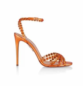 Summer Tequila Leather Sandals Shoes Women Strappy Design Crystal-embellished Sexy Lady High Heel Dress Bridal Wedding