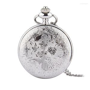 Orologi da tasca Collana con pendente a catena per orologio al quarzo cavo in argento moda cavallo per donna uomo regali