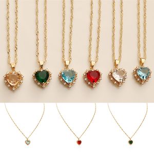Fashion Heart Pendant Necklace For Women Lovers Gold Clavicle Chain Chocker Female Cute Zircon Charm Jewlery Gifts
