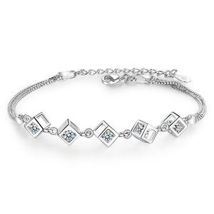 Braccialetti fortunati in argento 925 con timbro color argento, cubo, scatola di moda, catena, braccialetto, donna, donna, ragazza, gioielli, regalo