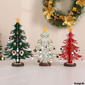 Decorações de Natal Decorações de Natal Plywood Wooden Christmas Tree Diy Handasencled Triepiece Par de ornamentos de decoração da janela da árvore do garfo 221014