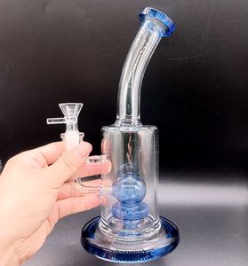 Mini Blue Glass Water Bong Hookahs med däck Perc Bubbler Beaker Oil Dab Rigs med 14 mm fog