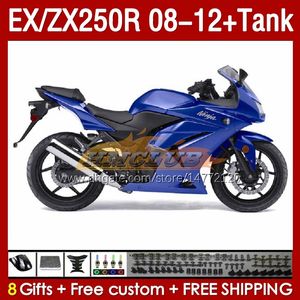 Kawasaki Ninja Ex250R ZX250R 2009 için Enjeksiyon Fairings Tank 2010 2011 2012 ZX250 EX250 R 163No.91 ZX-250R 08-12 EX ZX 250R 08 09 10 11 12 OEM Kaplama Fabrikası Mavi