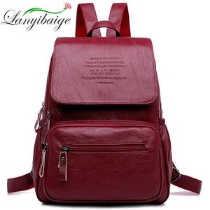 Bags 2022 Women Leather Backpacks High Quality Ladies Bagpack Luxury Designer Large Capacity Casual Daypack Sac A Dos Girl Mochilas