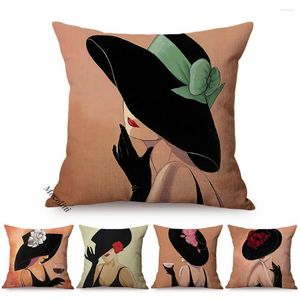 Pillow With Black Hat Sexy Lady Oil Painting Design Cover Nordic Fashion Woman Elegant Room Decoration Sofa Throw Pillowcases