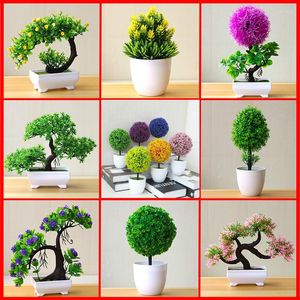 Decorative Flowers Artificial Plant Lotus Pine Tree Simulation Flower Bonsai Fake Green Pot Plants Ornaments Home Decoration Craft