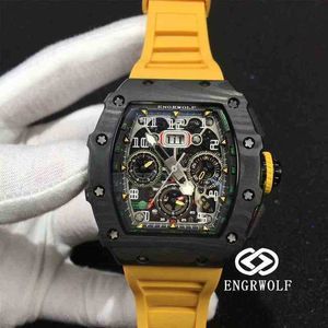 Engrwolf watch r rm11-03 serie 7750 orologio da uomo con nastro giallo meccanico con temporizzazione automatica