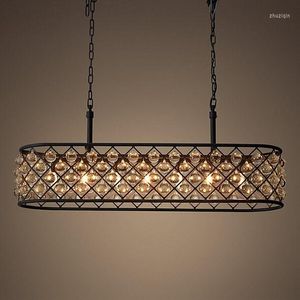 Chandeliers Led E14 American Iron Crystal Black Clear Rectangle Lustre Chandelier Lighting Suspension Luminaire Lampen For Dinning Room