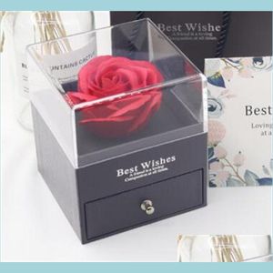 Förvaringslådor BINS ROSE FLOWER smycken lådor Romantiska valentin Msee Pic Day Halsband Ring Immortal Boxs Gift Wrap Birthday Present DH017