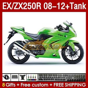 Injektionsmässa tank för Kawasaki Ninja EX250R ZX250R 2008 2008 2012 2012 2012 ZX250 EX250 R 163NO.102 ZX-250R 08-12 EX ZX 250R 08 09 10 11 12 OEM FAIRING grön bestånd