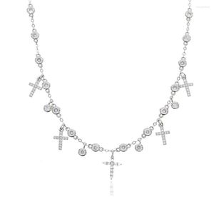 Choker Round Stone Cross Charms CZ Naszyjnik dla kobiet mody biżuteria urok złoty srebrny kolor