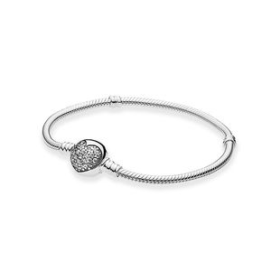 CZ-Diamant-Herz-Pflasterverschluss-Armband mit Originalverpackung für Pandora 925 Sterling Silber Schlangenketten-Charm-Armbänder, Hochzeitsschmuck für Frauen und Mädchen