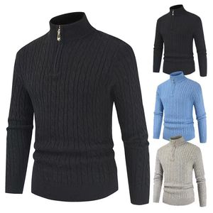 Zipper de pescoço de inverno grossa suéter quente cultivando a moralidade de uma das flores Twisted Men Turtleneck mass suéteres magros de alvo de malha de malha de malha de gola dupla