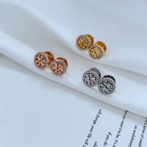 Luxury T Letters Designer örhängen Stud smycken 18K Gold Geometry Crystal Bling Diamond Round Circle Hollow Earring Earings Ear Rings for Women