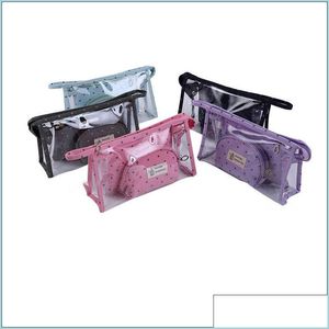 Bolsas de armazenamento Pacote de cosm￩ticos Mulher Pacote PVC de tr￪s pe￧as Transparente Sacos de lavagem ￠ prova d'￡gua Travel Storage 18 P2 Drop Delivery 2022 Home Dhge3