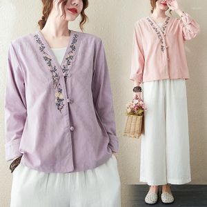 Ethnic Clothing Women Retro Casual Qipao Shirt Patchwork Cotton Linen Blouse Fashion Cheongsam Tops Chinese Clothes Japanese Style