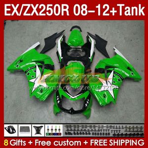 Injektionsmässa tank för Kawasaki Ninja EX250R ZX250R 2008 2008 2012 2012 2012 ZX250 EX250 R 163NO.85 ZX-250R 08-12 EX ZX 250R 08 09 10 11 12 OEM FAIRING grön bestånd