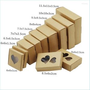 Jewelry Pouches Bags Jewelry Pouches 24/50Pcs Kraft Paper Cardboard Gift Boxes With Heart Shape Pvc Windows Valentines Day Wedding Dhzim