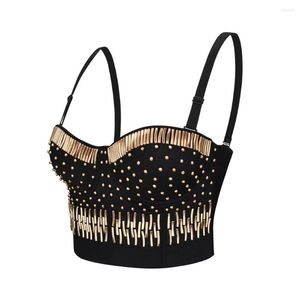 Bustini Corsetti Rivetto dorato Corsetto club Donne sexy Cinturino per spaghetti aderente Argento Bustier modellante per feste