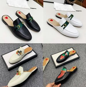 Luxury Mules Designer Slides Donna Uomo Pantofole Mocassini in vera pelle Sandali Princetown Scarpa con catena in metallo Pantofola piatta con bottone in metallo con scatola taglia 35-46