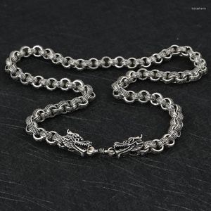 Łańcuchy moda 925 srebrne naszyjniki vintage chiński styl smokowy łańcuch łącza kreatywna biżuteria męska