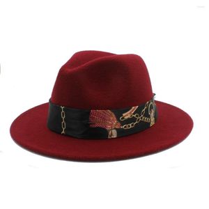 Berets Wool Fedora Hat For Women Men Winter Autumn Wide Brim Lady Jazz Feminino Sombrero Caps With Cloche Ribbon Size 56-58CM