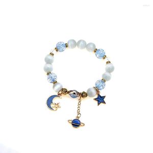Strand Cute Vintage Pink Blue Purple Color Charms Bracelets For Women Stars Moon Earth DIY Crystal Beads Fine Jewelry
