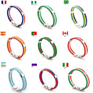 Collectable National Flag Print Countries PU Imitation Leather Weave World Cup Multi-Country Football Bracelet Fans Souvenir Fashion Jewelry SJB