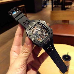 Luxury mens Mechanics Watch Business leisure carbon fiber multifunctional automatic machine orange tape watch male