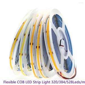 ストリップ 5 メートル/ロット 8 ミリメートル/10 ミリメートル COB フレキシブル LED ストリップライト 320/384/528Leds/m CRI 超高輝度バーテープ DC12V/24V 装飾照明用