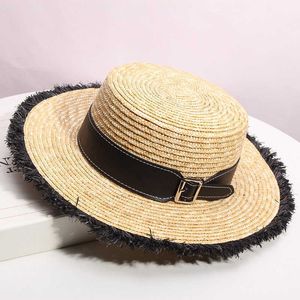 Czapki czapki czapki/czaszki słomki dla kobiet damskie słoneczne łopatki płaskie retro złota pleciona żeńska sunshade podróż plażę chapeu feminin l221013