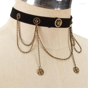 Choker U2JF Women Girl Retro Gothic Punk Style Necklace Velvet Gear Chain Black Collar Statement Victorian Steampunk Jewelry