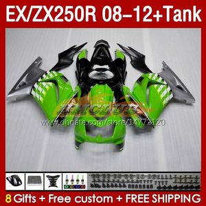 FATINGS TANK OEM para Kawasaki Ninja ZX250R EX250R 08 09 10 11 12 ZX250 EX250 R 163NO.67 ZX-250R 2008 2009 2010 2012 2012 EX ZX 250R 08-12 Fairing Green Green Silver Blk