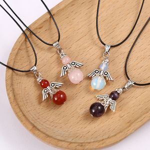 Natürliche Stein Kürbis Anhänger Kristall Flügel Charms Halskette Healing Reiki Behänge Quarz Handwerk Adjuatable Seil Großhandel