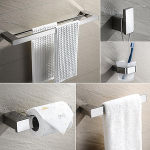 Bath Accessory Set Bathroom Accessories Stainless Steel Polished Square Paper Holder Robe Hook Tooth Brush Towel Ring Double Bar