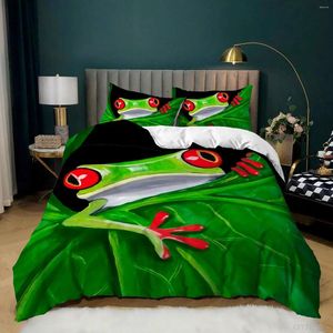 Bedding Sets Frog Duvet Capa Conjunto King Tamanho King Amfíbio tropical engraçado para Kid 3d Nature Animal Polyster Quilt